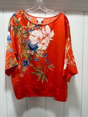 Soft Surroundings orange floral Polynesian pullover tunic